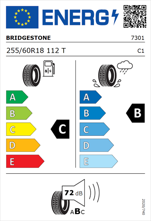 Tyre Label for Bridgestone Dueler H/T 684 III 255/60R18 112T