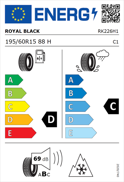 Tyre Label for Royal Black Royal Snow 195/60R15 88H