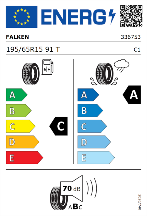 Tyre Label for Falken Sincera-SN110 195/65R15 91T