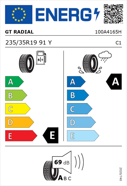 Tyre Label for GT Radial SportActive 2 235/35R19 91Y