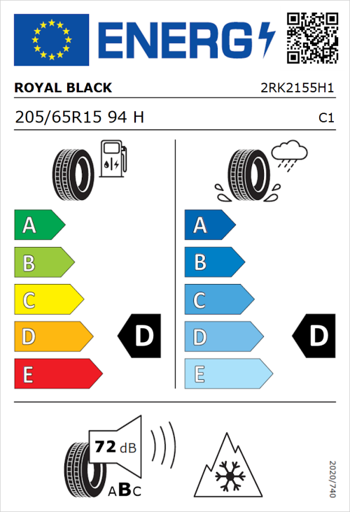 Tyre Label for Royal Black Winter 205/65R15 94H