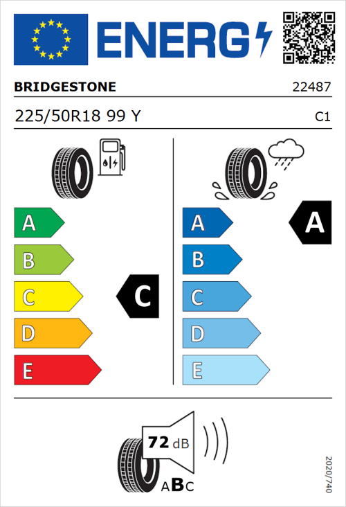 Tyre Label for Bridgestone Potenza Sport 225/50R18 99Y