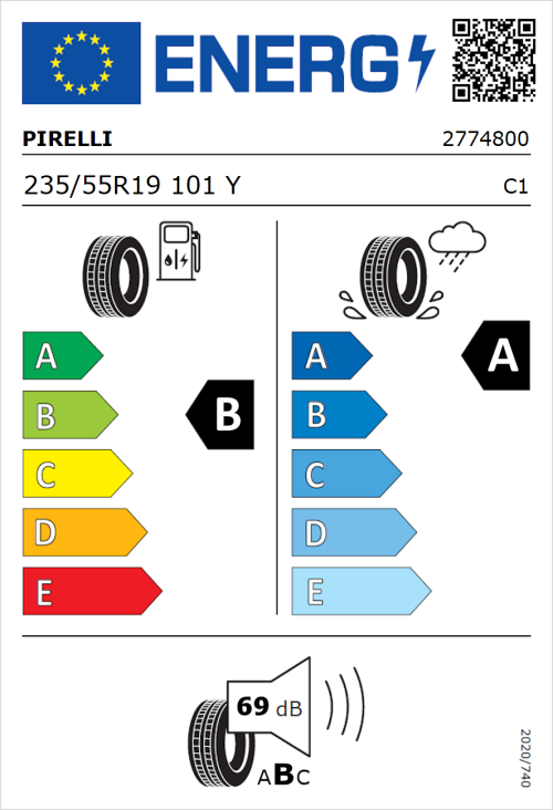 Tyre Label for Pirelli P Zero 235/55R19 101Y