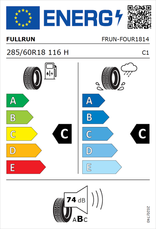 Tyre Label for Fullrun Frun-Four 285/60R18 116H