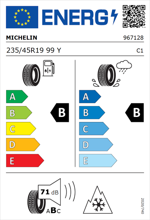 Tyre Label for Michelin CrossClimate 2 235/45R19 99Y