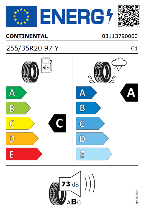 Tyre Label for Continental SportContact 7 255/35R20 97Y