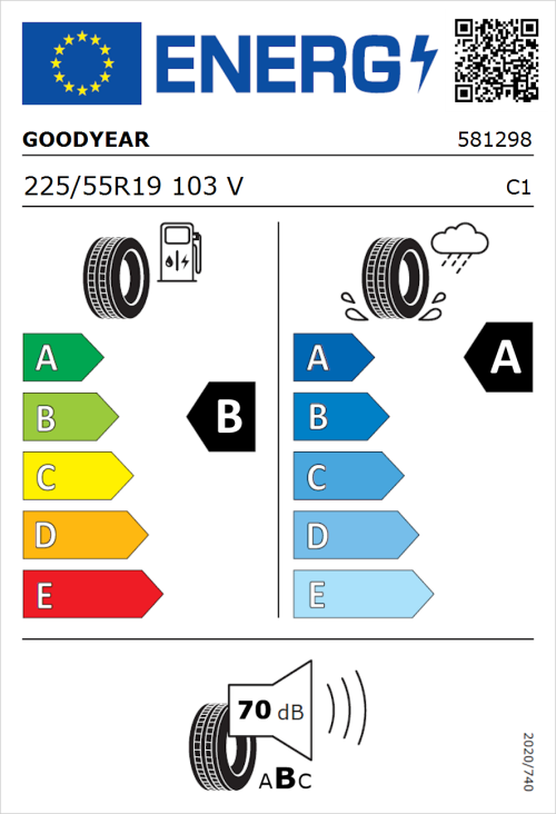 Tyre Label for Goodyear EfficientGrip 2 SUV 225/55R19 103V