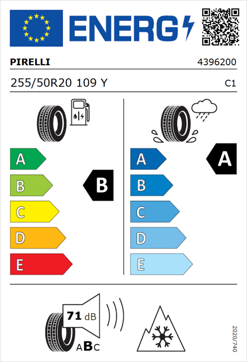 Tyre Label for Pirelli Scorpion All Season SF2 255/50R20 109Y