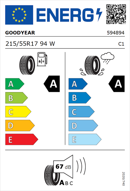 Tyre Label for Goodyear EfficientGrip Performance 2 215/55R17 94W
