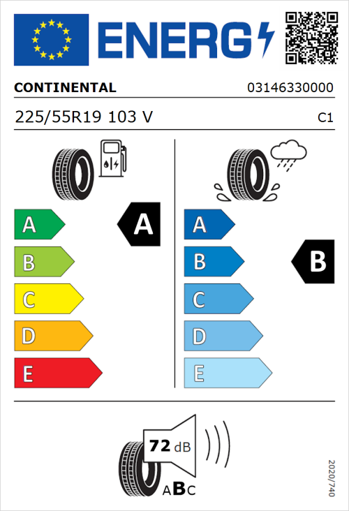 Tyre Label for Continental PremiumContact 6 225/55R19 103V