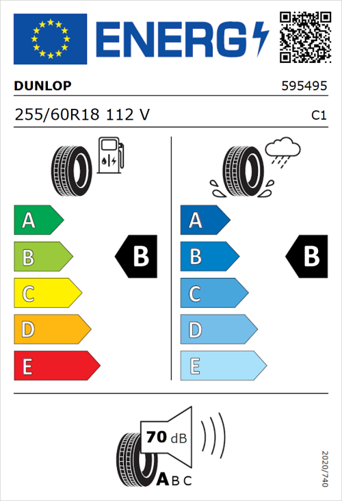 Tyre Label for Dunlop Sport Response 255/60R18 112V