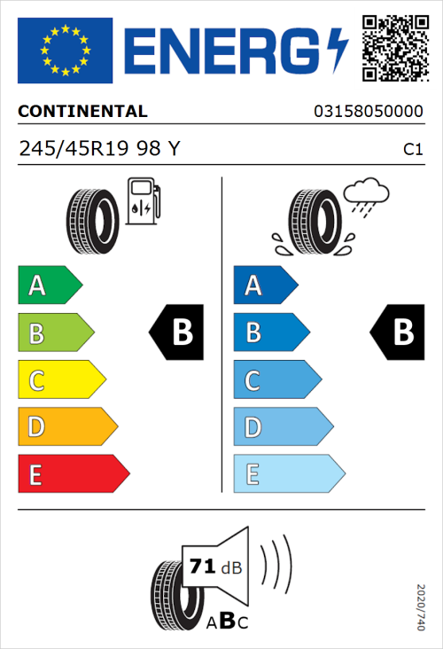 Tyre Label for Continental PremiumContact 6 245/45R19 98Y