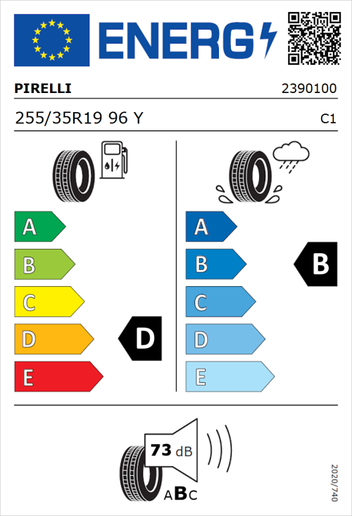 Tyre Label for Pirelli P Zero 255/35R19 96Y